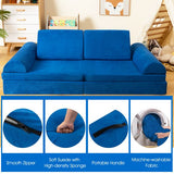 8 Piece Soft Suede 2-in-1 Kids Play Couch | Sofa | Modular Soft Play Set | Foam Blocks | Blue