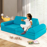 8 Piece Kids Couch/Sofa | Modular Soft Play Set | Foam Building Blocks | Teal Green