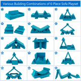 8 Piece Kids Couch/Sofa | Modular Soft Play Set | Foam Building Blocks | Teal Blue