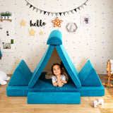 8 Piece Kids Couch/Sofa | Modular Soft Play Set | Foam Building Blocks | Teal Colour
