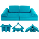8 Piece Kids Couch/Sofa | Modular Soft Play Set | Foam Building Blocks | Teal