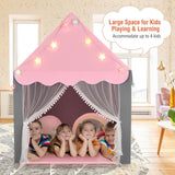 Großes Kinderspielhauszelt | Fenster und Sternenlichter | Waschbare Matte | 3 Farboptionen