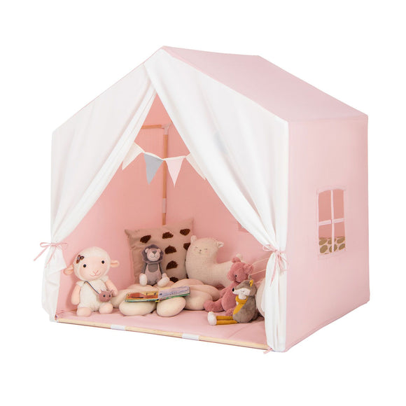 Kids Playhouse Tent | Windows and Curtain | Washable Non-Slip Mat | Brown or Pink