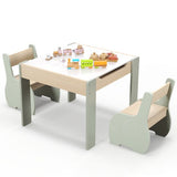 Multifunctional Elephant Kids Table and 2 Chairs Set | Reversible Blackboard Tabletop | Storage | Grey & Natural