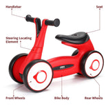 Sólido | Bicicleta de equilíbrio antiderrapante | Bicicleta de equilíbrio para crianças | 4 rodas e alças antiderrapantes | 12-36m | Rosa, Branco ou Azul