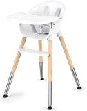 Kinderstoel voor peuters met 5-puntsveiligheidsgordel | Verwijderbare lade | Wit & Houten | 6 maanden +