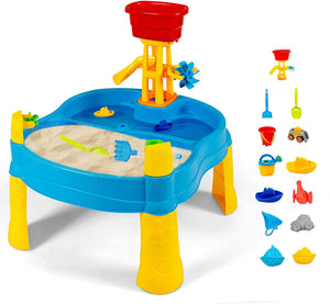 mesa de agua y arena 2 en 1 para interiores y exteriores | Juego de accesorios de 12 piezas | 3 años +