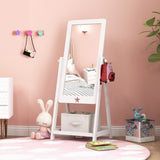 White Children's mirror | Freestanding Tilting Mirror with Storage Shelf & Bin |