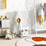 Białe lusterko dziecięce | Wolnostojące uchylne lustro z półką i pojemnikiem do przechowywania | 3-8 lat
