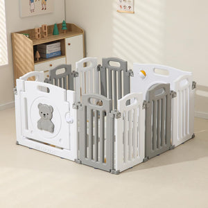 cercadinho de bebê dobrável e modular com 10 painéis | Piscina de bolinhas | Cinza e Branco | Tapetes de espuma opcionais