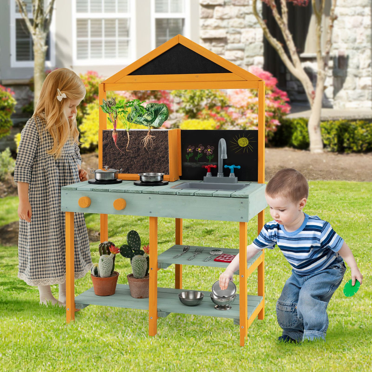 Montessori Wooden Mud Kitchen | Root Viewing Planter | Indoor and Outd ...