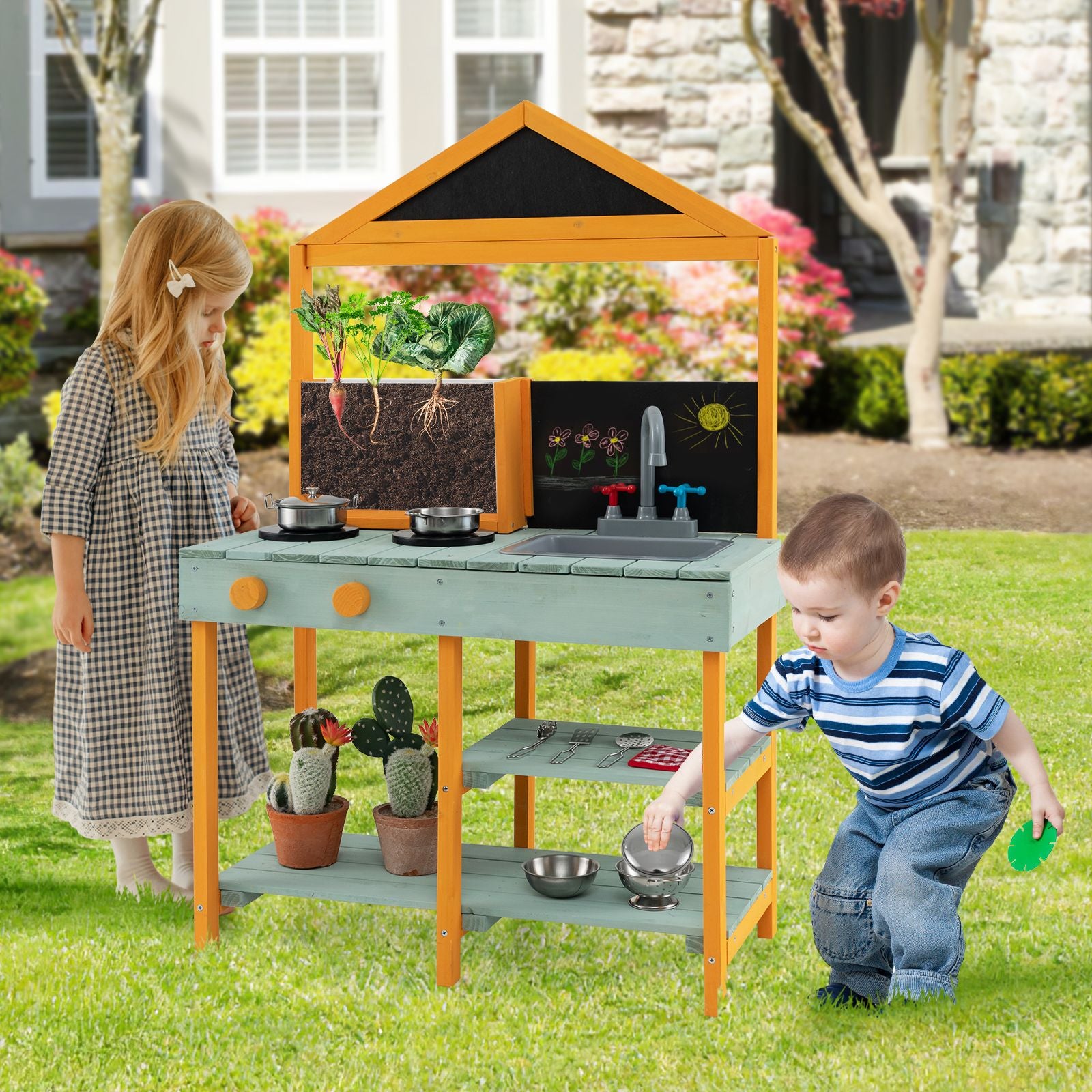 Montessori Wooden Mud Kitchen Root Viewing Planter Indoor and Outd www.littlehelper