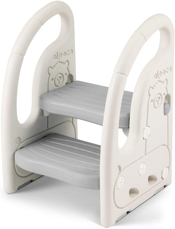 Toddler's Multi-Use Chunky and Funky Non Slip Plastic Step Stool | White & Grey