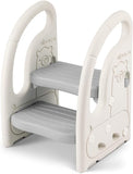 Toddler's Multi-Use Chunky and Funky Non Slip Plastic Step Stool | White & Grey