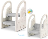 Toddler's Multi-Use Chunky and Funky Non Slip Plastic Step Stool | White & Grey
