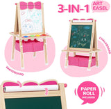 Pink Bow Height Adjustable Double Sided Easel | Whiteboard & Chalkboard | Paper Roller | Art Supplies