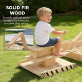 Natural wood garden sandpit with working digger arm
