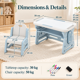 Matching ice blue kids chair with rounded corners and inclined backrest