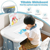 Ice blue activity table with recessed storage shelf and pen slots