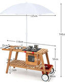 Portable | Eco Friendly Montessori Natural Fir Wooden Kids Mud Kitchen with Umbrella | Wooden Toy Kitchen | 36m