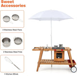 Portable | Eco Friendly Montessori Natural Fir Wooden Kids Mud Kitchen with Umbrella | Wooden Toy Kitchen | 3 Years plus