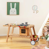 Portátil | Cocina de barro para niños de madera de abeto natural Eco Montessori con sombrilla | Cocina de juguete de madera | 3 años+