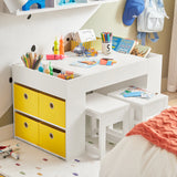 Montessori Art Table & 2 Stools Set | 8 Storage Boxes | Reversible Building Block Table for Desk | White | 3 Years+