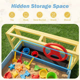 Toddler wooden Fire Engine sandpit with liner and backrests