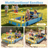 Toddler wooden sandpit with liner and backrests