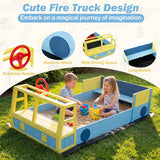 Wooden kids sandbox with bottom liner and seating
