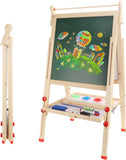 Montessori korkeussäädettävä taitettava puinen maalausteline | taulu, liitutaulu ja paperirulla | säilytysalusta | 3-10 vuotta+