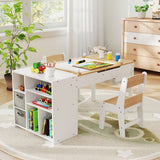 Kids craft table with two chairs drawers bins and paint cups