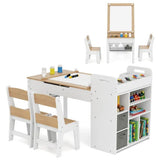 Children's wooden art table with paper roll holder and storage