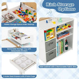 Kids art desk with integrated paper roll and storage compartments