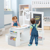 Montessori Activity Table & Chair Set | Bookcase | Blackboard & Whiteboard Easel | Paper Roll | White & Grey