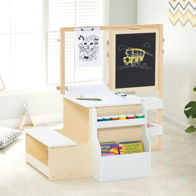 Montessori Activity Table Chair Set Bookcase Blackboard Whiteboard Easel Paper Roll Storage