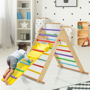 parque infantil plegable de madera ecológica 3 en 1 | Triángulo, tobogán y escalador Montessori Pikler | 12m+