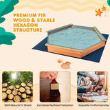 XXL Premium Hexaganol Eco Cedar Wood Montessori Sandpit with FREE Base Liner and Thick Water proof Cover | 1.86 by 1.63 metres