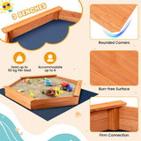 Extra Large Premium Hexaganol Eco Cedar Wood Montessori Sandpit with FREE Base Liner and Thick Waterproof Cover | 1.86 by 1.63 metres