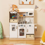 Cucina giocattolo in legno Montessori | Luci LED con telecomando | Caffettiera | 19 Accessori | 3 anni e oltre