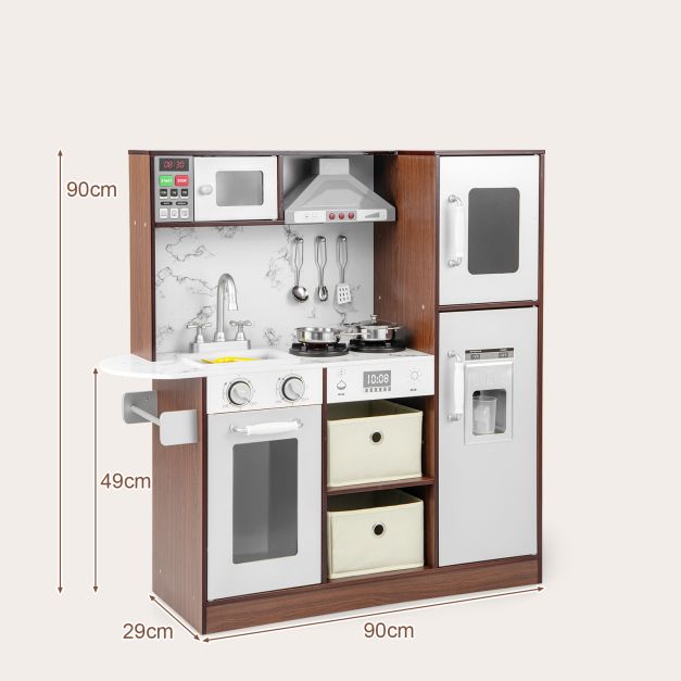 Deluxe Montessori Wooden Toy Kitchen Sounds Lights Ice Maker www.littlehelper