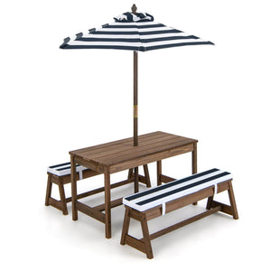 Blue| Kids Picnic Table with Cushions and Umbrella