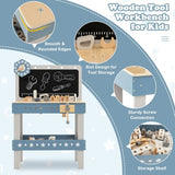 Montessori-inspired blue wooden tool bench for children aged 3+