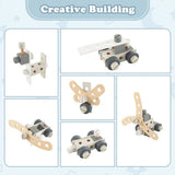 Kids’ wooden workshop with screws, nuts, ruler and toy table saw