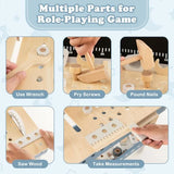 Blue children’s workbench showing tabletop tool storage slots