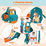 Indoor playset for toddlers with slide swing and bus room