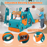 5-in-1 Kids Slide and Swing Set with Baby Swing Mini Bus Crawling Tunnel | Interactive