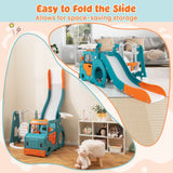 5-in-1 Kids Slide and Swing Set with Baby Swing Mini Bus Crawling Tunnel | Compactness
