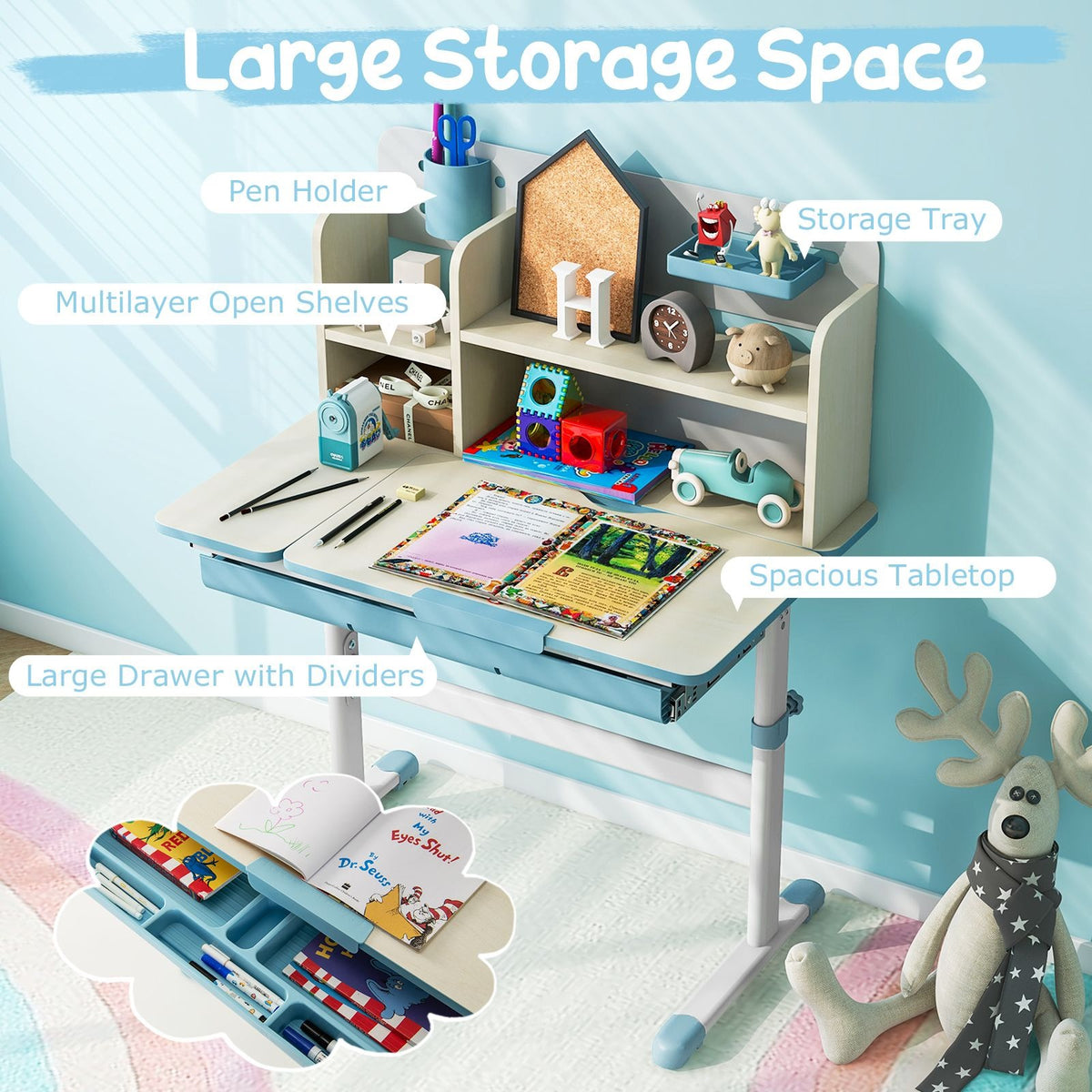 Kids Desk | Grow-with-Me Childrens Desk with Storage | Grey 3-12 Yrs ...