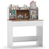 Children's desk with shelves and toys on a white background